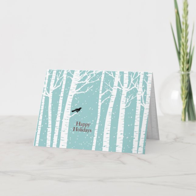 Winter Birch Birdy Christmas Holiday Greeting Card (Front)