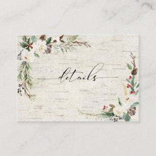 Winter Birch Calligraphy Botanical Wedding Details Enclosure Card