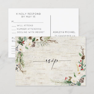 Winter Birch Calligraphy Botanicals Wedding RSVP Invitation