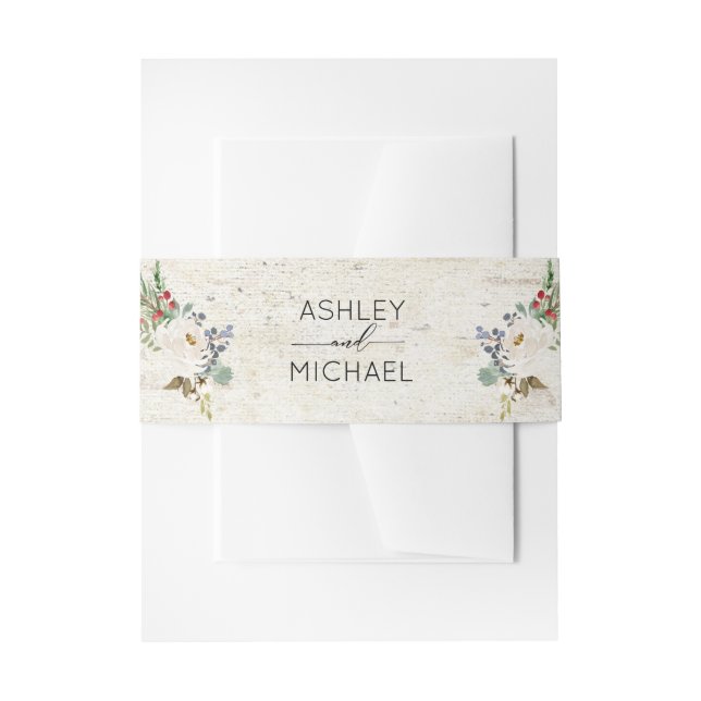 Winter Birch Calligraphy Floral Botanical Wedding Invitation Belly Band (Front Example)