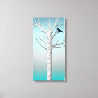 Winter Birch Grove w/bird 10x20 Wrapped Canvas