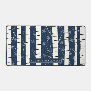 Winter Birch Tree Desk Mat and Custom Name