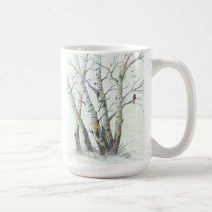 Winter Birches Coloured Pencil Art Coffee Mug