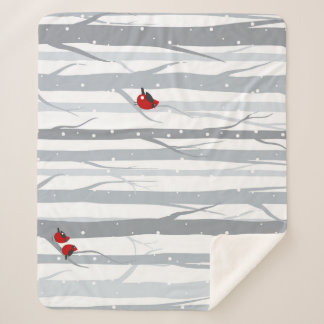 Winter Birches: Grey Trees, Red Birds Sherpa Blanket