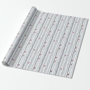 Winter Birches: Grey Trees, Red Birds Wrapping Paper