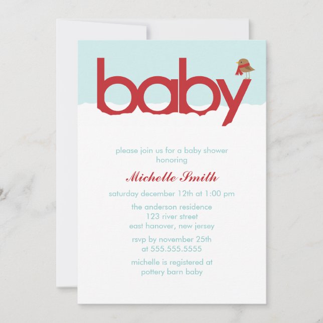 Winter Bird Baby Shower Invitation (Front)