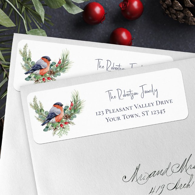 Winter Bird Christmas Bullfinch Return Address (Creator Uploaded)