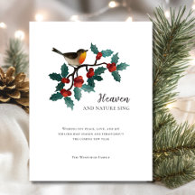 Winter Bird Holly Berries Magnetic Christmas Card