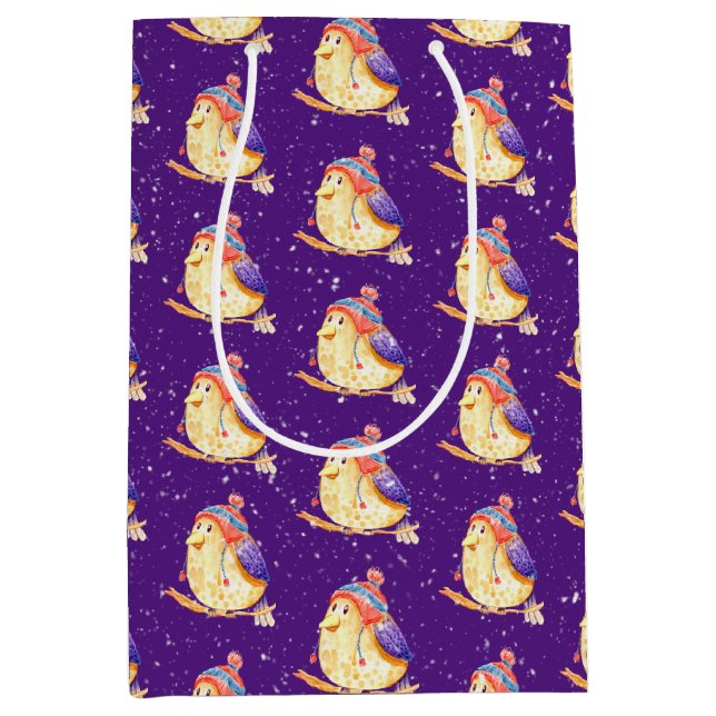 Winter Bird on Purple Medium Gift Bag (Front)