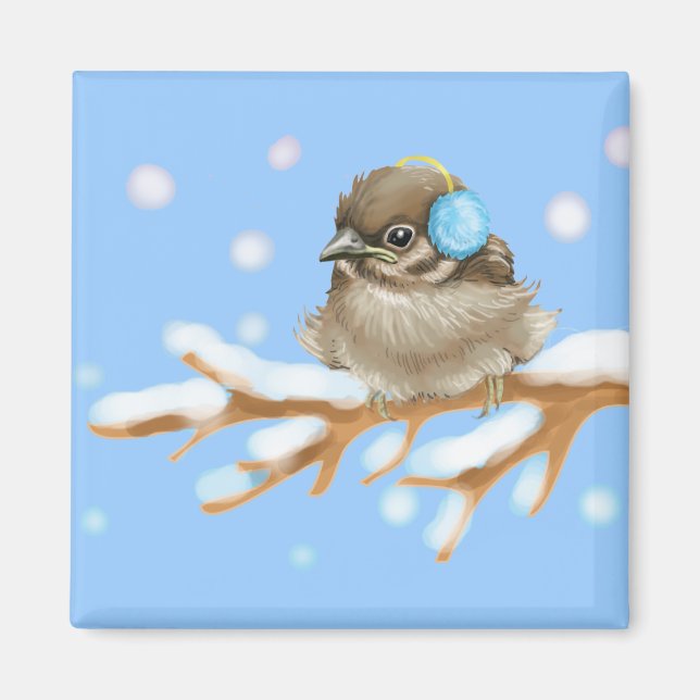 Winter Bird on snow Branch Magnet (Front)