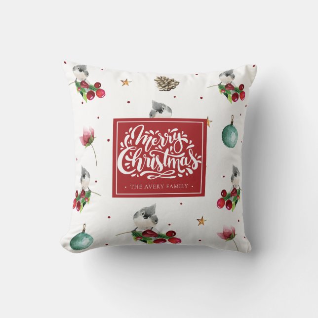 Winter Bird Tufted Titmouse Christmas Personalised Cushion (Front)