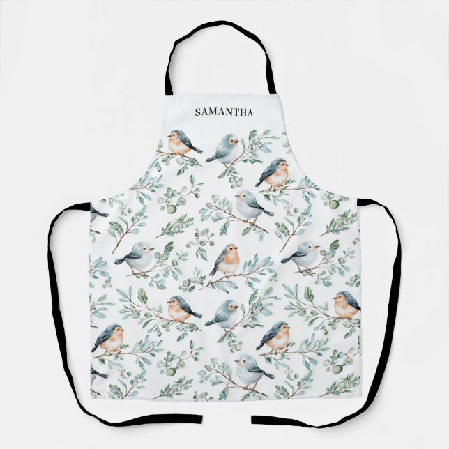 Winter Bird Watercolor Personalised  Apron (Front)