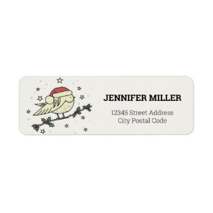 Winter bird with Santa's hat Label