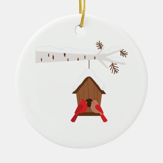 Winter Birdhouse Ceramic Tree Decoration (Front)