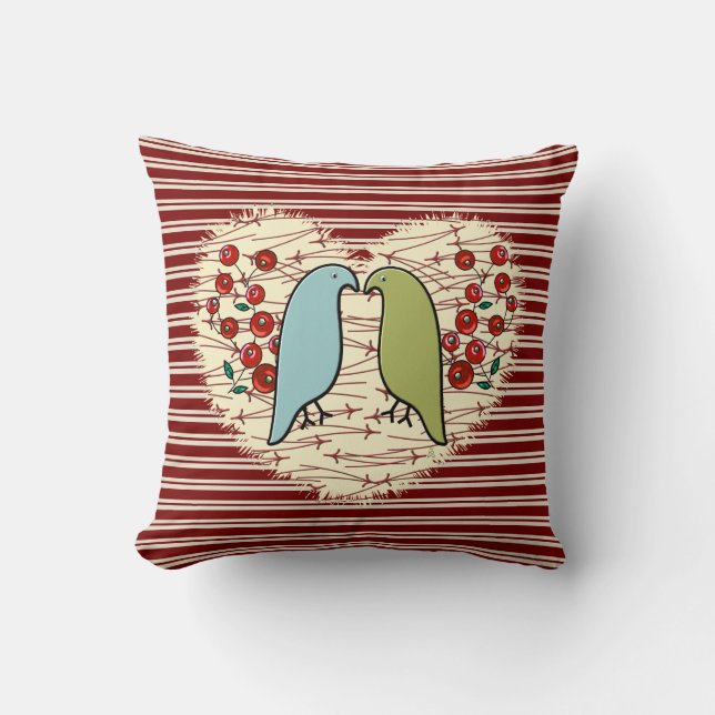 Winter Birds and Berries v2 Cushion (Front)
