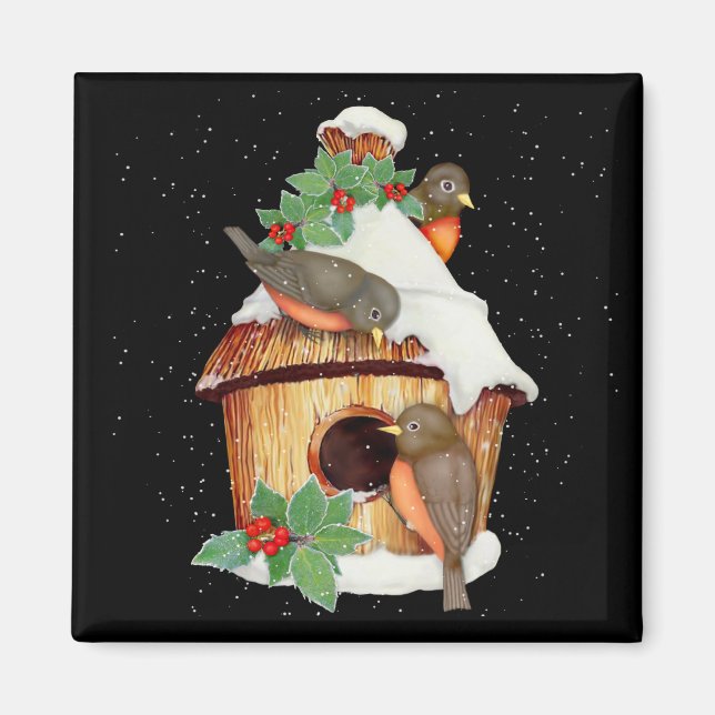Winter Birds and Birdhouse Magnet (Front)