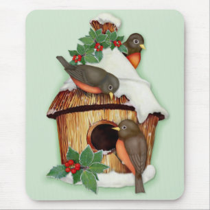 Winter Birds and Birdhouse Mouse Mat