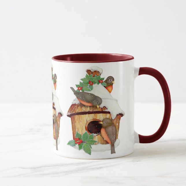 Winter Birds and Birdhouse Mug (Right)