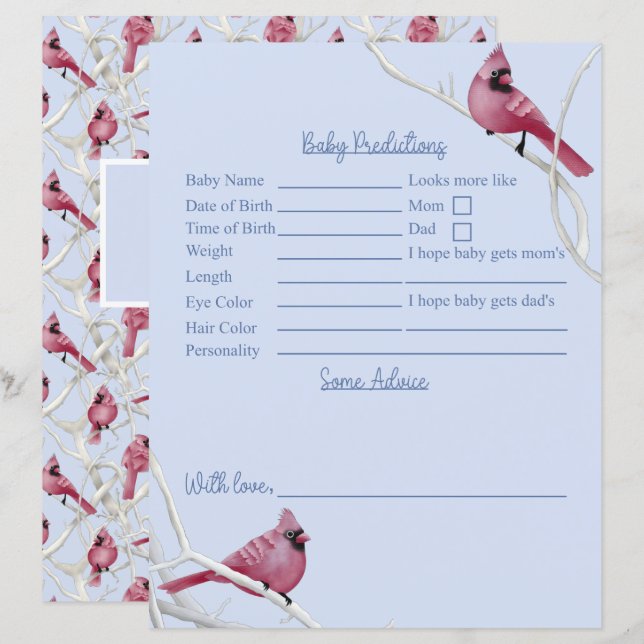 Winter Birds Baby Shower Predictions And Advice (Front/Back)