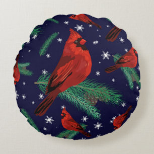 Winter birds - cardinals on fir-tree branches with round cushion
