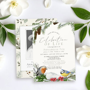 Winter Birds Celebration of Life Funeral Memorial Invitation