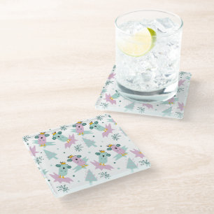 Winter Birds Christmas Trees Iceberg Doodle Glass Coaster
