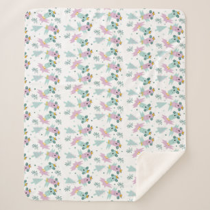 Winter Birds Christmas Trees Iceberg Doodles  Sherpa Blanket