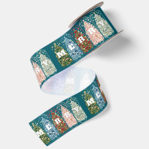 Winter Birds Decorated Trees Wrapping Paper Satin Ribbon