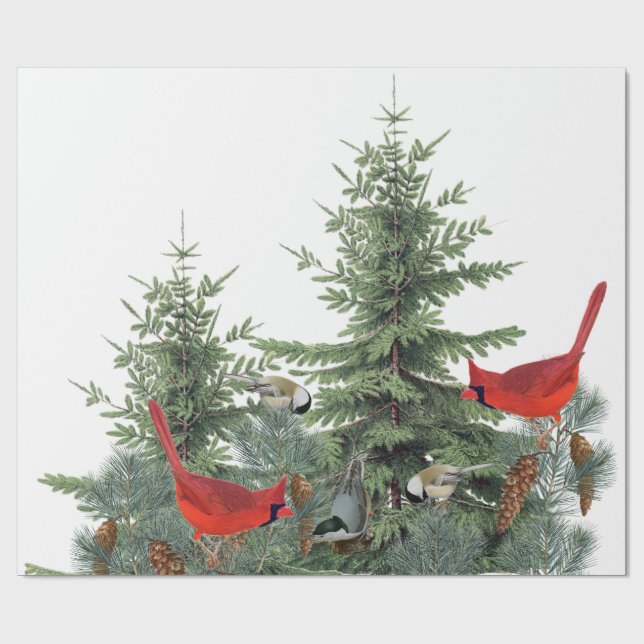 Winter Birds Forest Cardinal Chickadee Nuthatch   Wrapping Paper (Flat)