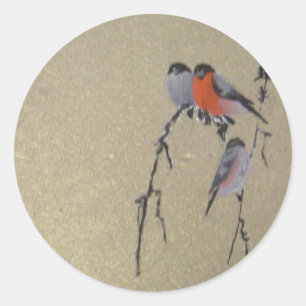 Winter Birds Gold Classic Round Sticker