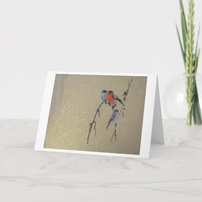 Winter Birds Gold Holiday Card (Front)