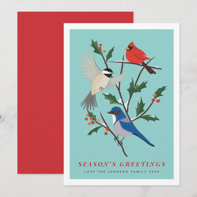 Winter Birds Illustrated Holiday Card (Front/Back)