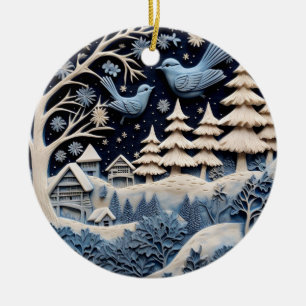 Winter Birds in Forest Ornament