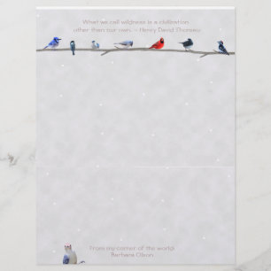Winter birds-LetterHead Thoreau quote: Custom Letterhead