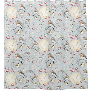 Winter Birds Pattern Shower Curtain