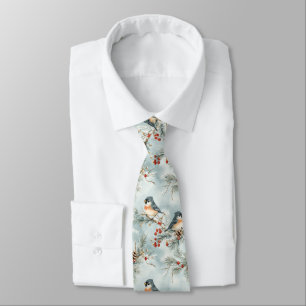 Winter Birds Pattern with Pinecones and Snow Tie