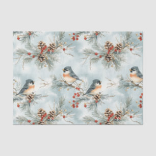 Winter Birds Pattern with Pinecones and Snow Tissue Paper