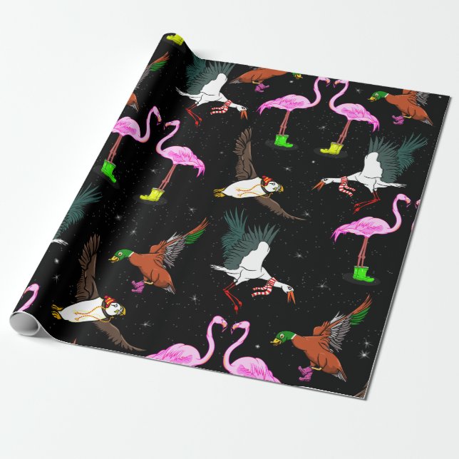 Winter birds Pattern Wrapping Paper (Unrolled)