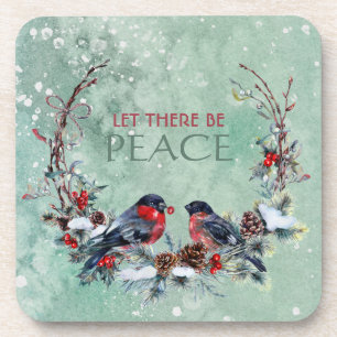 Winter Birds Pine Branch Wreath Christmas Coaster
