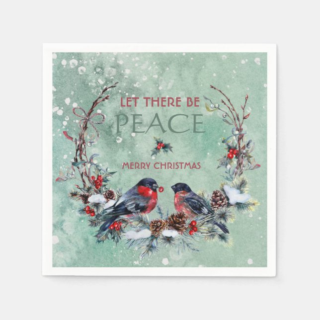 Winter Birds Pine Branch Wreath Christmas Napkin (Front)