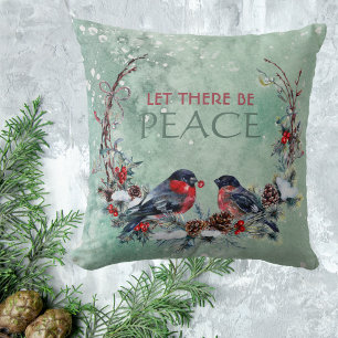 Winter Birds Pine Branch Wreath Cushion