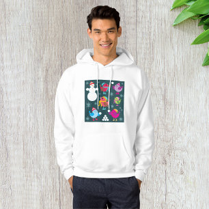Winter Birds Playing in Snow with Snowman Hoodie
