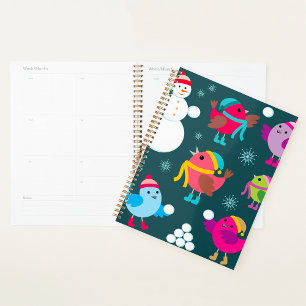 Winter Birds Playing in Snow with Snowman Planner