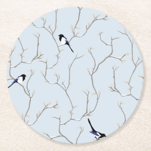 Winter BIrds Round Paper Coaster