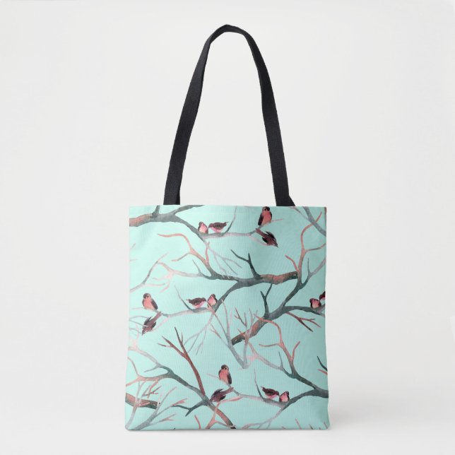 Winter Birds Tree Branches Watercolor Tote Bag (Front)