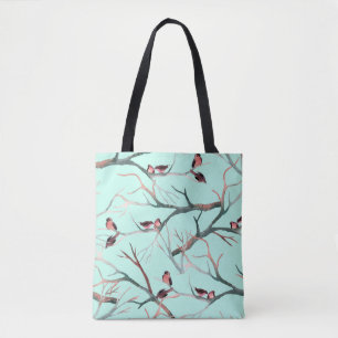 Winter Birds Tree Branches Watercolor Tote Bag