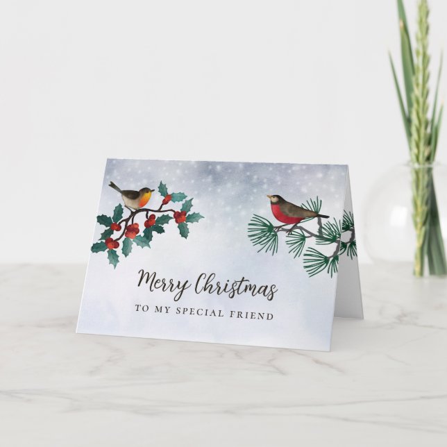 Winter Birds Vintage Special Friend Christmas Holiday Card (Front)