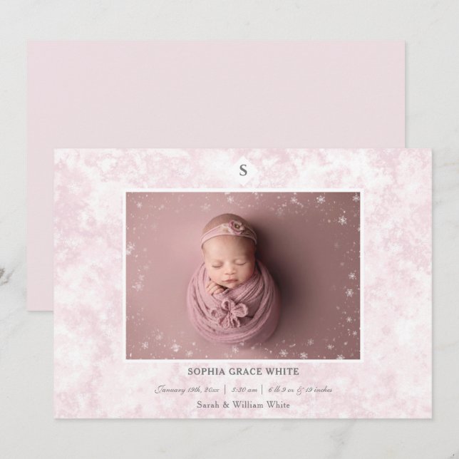 Winter Birth Announcement Baby Girl (Front/Back)