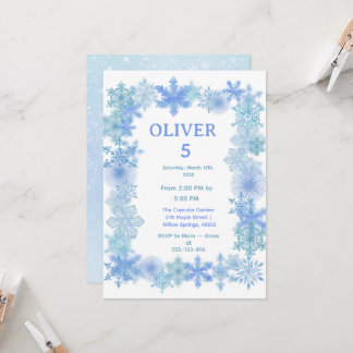 Winter Birthday Invitation, Minimalist Snowflake  Invitation