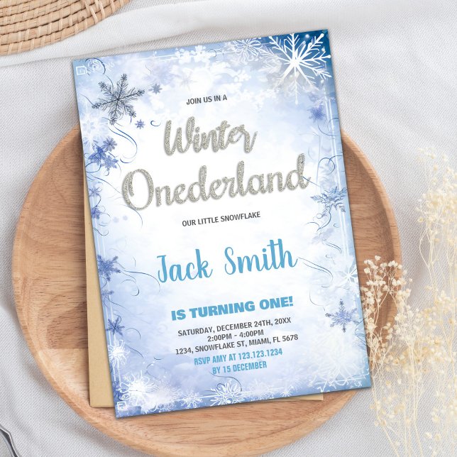 Winter Birthday Invitations Blue Silver Glitter (Winter Birthday Invitations Blue Silver Glitter)